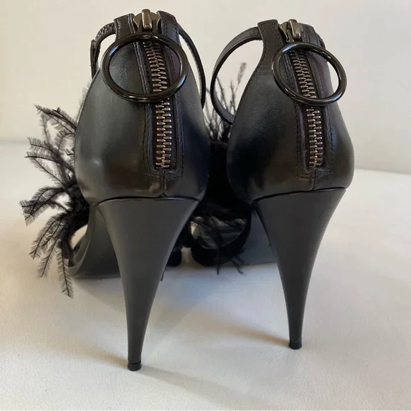 GIVENCHY Runaway Black Feathers Ankle Straps Heel sandals SZ 6/36 - Picture 8 of 13